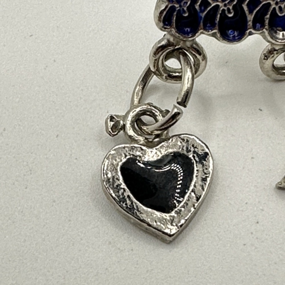 Vintage Silver Tone Brooch Pin Blue Enamel Hamsa Evil Eye Charms Luck Protection - Picture 4 of 10